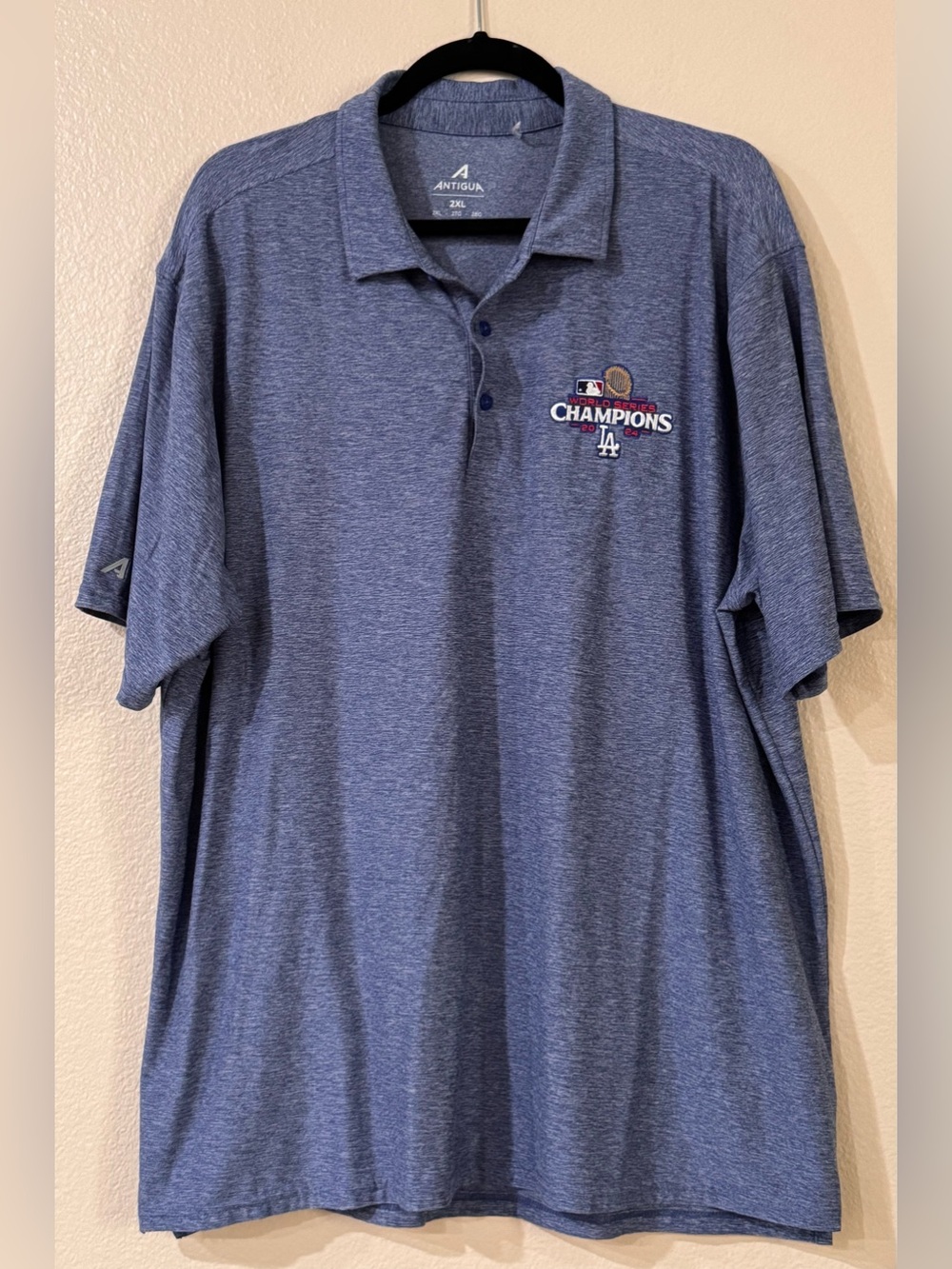 Antigua LA Dodgers 2024 World Series Champions Polo Shirt Blue Heather Men 2XL